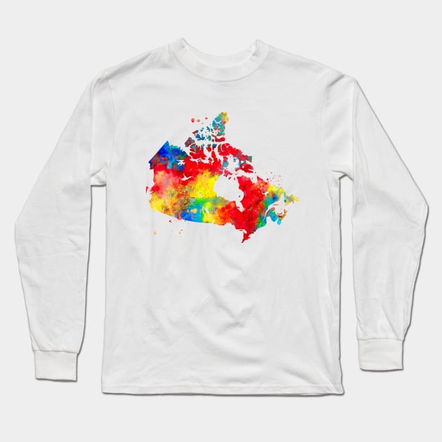 Canada Watercolor Map Painting Long Sleeve T-Shirt by Miao Miao Design